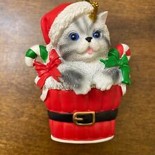 Cat In Santa Claus Sack Christmas Ornament Candy Canes Pet 3” R3 picture