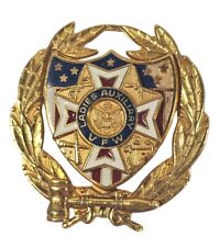 Ladies Auxiliary VFW 10kt Gold Filled Lapel Hat Pin Wreath & Shield picture