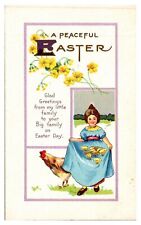 Early 1900s Antique Postcard Easter Girl Chicken Chicks Flowers picture