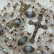 French Bronze Rosary Lourdes Crucifix Aquamarine & Crystal - Breathtaking picture