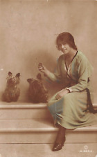 British Star Miss Winnie Collins w/ Two Yorkshire Terriers Hand-Painted Postcard picture