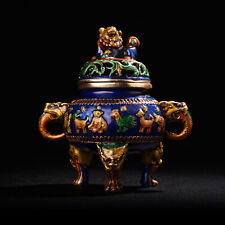 Chinese Antique Pure copper incense burner inlaid with cloisonne zodiacal animal picture