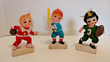 3 Vintage 1960s Big Eyes Sports Doll Flocked Ornaments Made in Japan picture