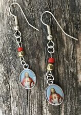 Catholic Jewelry Medal Sacred Heart Of Jesus Drop Earrings Gift Ladies Teen picture