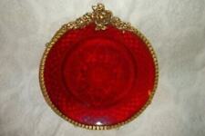 FRENCH RUBY GLASS PLATE BRONZE ORMOLU ROSES HANGER CRIS d' ARQUES LUMINARC picture