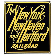 VINTAGE NEW YORK, NEW HAVEN, AND HARTFORD RAILROAD PORCELAIN SIGN GAS OIL TRAIN picture