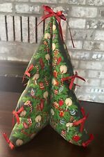 Vintage Fabric Christmas Tree 3D Red Bows Candy Canes 14”x12” Handmade picture