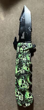 Defender Xtreme 9250 Green Skull Folding Pocket Knife Combo Liner Finger Grip picture