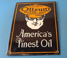 Vintage Oilzum Gasoline Sign - American's Finest Oil Porcelain Gas Pump Sign picture
