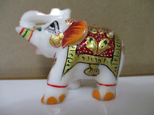 Elephant Hand Carved from White Marble & Hand Painte Statue Figurine (EM-5) 3