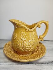 Vintage Ceramic Yellow Grapes Fruit Pattern Mini Ceramic Pitcher Bowl Set Japan picture