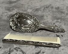Vintage Ornate Hair Brush Comb Set Silver Plated Vanity Set picture