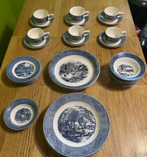 Royal China Jeannette, Currier & Ives, Blue & White,Dinnerware - Service for Six picture