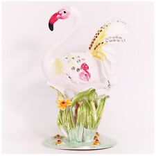 Bejeweled Enameled Animal Trinket Box/Figurine With Rhinestones-White Flamingo picture