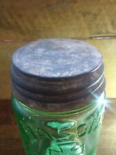MASONS Patent 1858 PINT Jar ~ Reproduction Apple Green ~ Antique ZINC LID picture