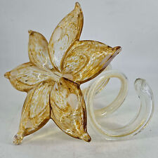 Amber Clear Glittered Art Glass Flower W Curled Stem Sculpture Hand Blown picture