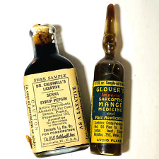 Vintage Medicine Bottles Dr Caldwells Laxative & Glovers Mange Medicine Ampoule picture