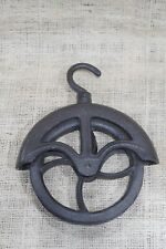 Rustic Cast Iron Hanging Cable Pulley Wheel Hook Farmhouse Country Decor Light picture