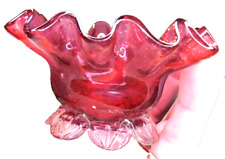 VICTORIAN CRANBERRY CLEAR FOOTED ART GLASS MASTER OPEN SALT~STUNNING~#1 picture