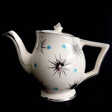 Vintage 1950s Atomic Starburst Teapot by Arthur Wood Cream & Blue Space Age Rare picture