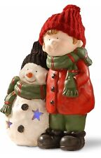 National Tree 15 Inch Boy and Snowman Table Décor with Battery Operated Color... picture