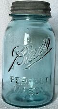 Ball Canning Jar Perfect Mason 1 Quart Aqua Blue Mold #4l8 Vintage 1910-1923 picture