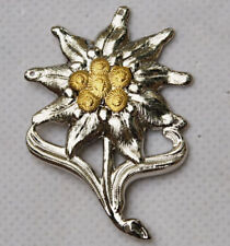 WWII German Officer Edelweiss Mountain Metal Cap Badge Insignia Color Silver picture