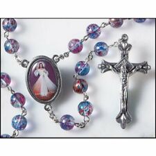 Divine Mercy Rosary DM & Sacred Heart Center Blue Red 7mm Glass Beads 18