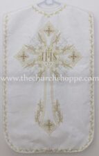 White Roman Chasuble Fiddleback Vestment and 5pcs mass set IHS embroidery NEW  picture