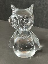 Glass Owl Figurine Paperweight w/ Bullicante Bubbles Clear Glass Vintage picture