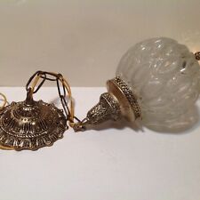 Mid Century MCM Hanging Lamp Light Glass Globe Textured Clear Pendant picture