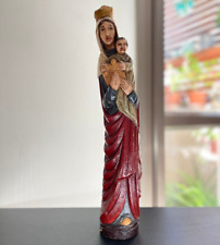 Antique Statue Madonna and Jesus Child Carved Wood 20th-century Wooden Art Rare⭐ picture