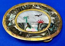 Inlaid Abalone MOP Shell Enamel Beach Scene Mexico Belt Buckle picture