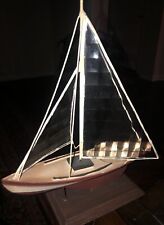 Vintage Sailboat Wood with Glass Sails Made In Philippines 11” picture