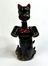 Vintage MCM Black Cat Whiskey Decanter w/ 2 Cups Artmark Japan Fire Molded Clay picture
