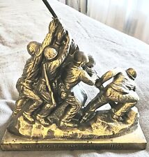 WWII Cast Metal The Flag Raising Iwo Jima Gold Statue Marine Corps picture
