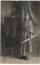Postcard RPPC Native American Girl Bow Arrow Banner Dickson Pretty Dress Braids picture