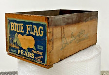 Vintage Blue Flag California Bartlett Paper Label Wood Fruit Crate 19.5x12.25x9 picture
