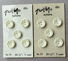 Vintage 10 WHITE Plastic BUTTONS Flat 2 holes 1/2