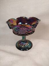 Fenton Amethyst Persian Medallion Carnival Glass Ruffled Compote Iridescent  picture