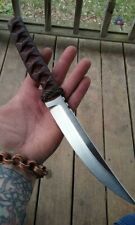 CUSTOM HANDMADE D2 TOOL STEEL HUNTING BOWIE KNIFE VIKING KNIFE LEATHER HANDLE picture