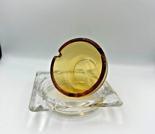 Vintage Mid Century Yellow Amber Glass Round Ashtray & Clear Square Ashtray EUC picture