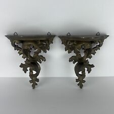 Vintage Italian Wall Shelf Green Gold Gilt Pair 8in picture