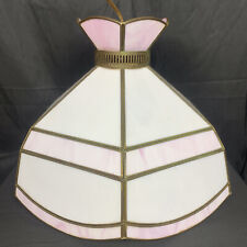 ✨Vintage Ceiling Lamp slag glass Pink White Hanging Ceiling 16”D “Z” Stamp✨ picture