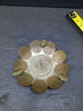 ❤️ Mexican Coin Ashtray Footed Mayan Calendar Folk Art Brass Souvenir Aztek picture