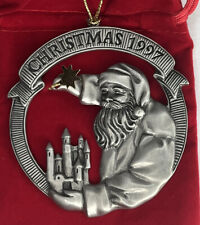 Avon 1997 Pewter Christmas Ornament Santa and Star of Bethlehem Pouch And Box picture