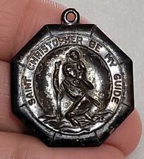 Vintage Sterling Silver Saint Christopher Pendant Medal Theda Octagon Jewelry picture