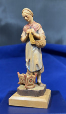 ANRI CARVED WOOD MOTHER FIGURINE KNITTING WITH BABY IN CRADLE picture