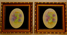 LOVELY PAIR MINIATURE FLOWERS PAINTING on PORCELAIN in OVAL Framed By D. Kendall picture