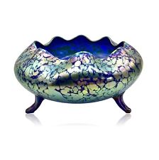 Antique Loetz Cobalt Papillon Art Glass Footed Bowl picture